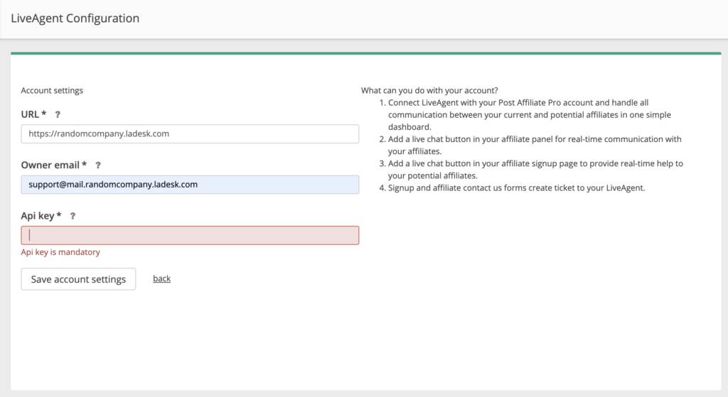 إعداد الدردشة المباشرة