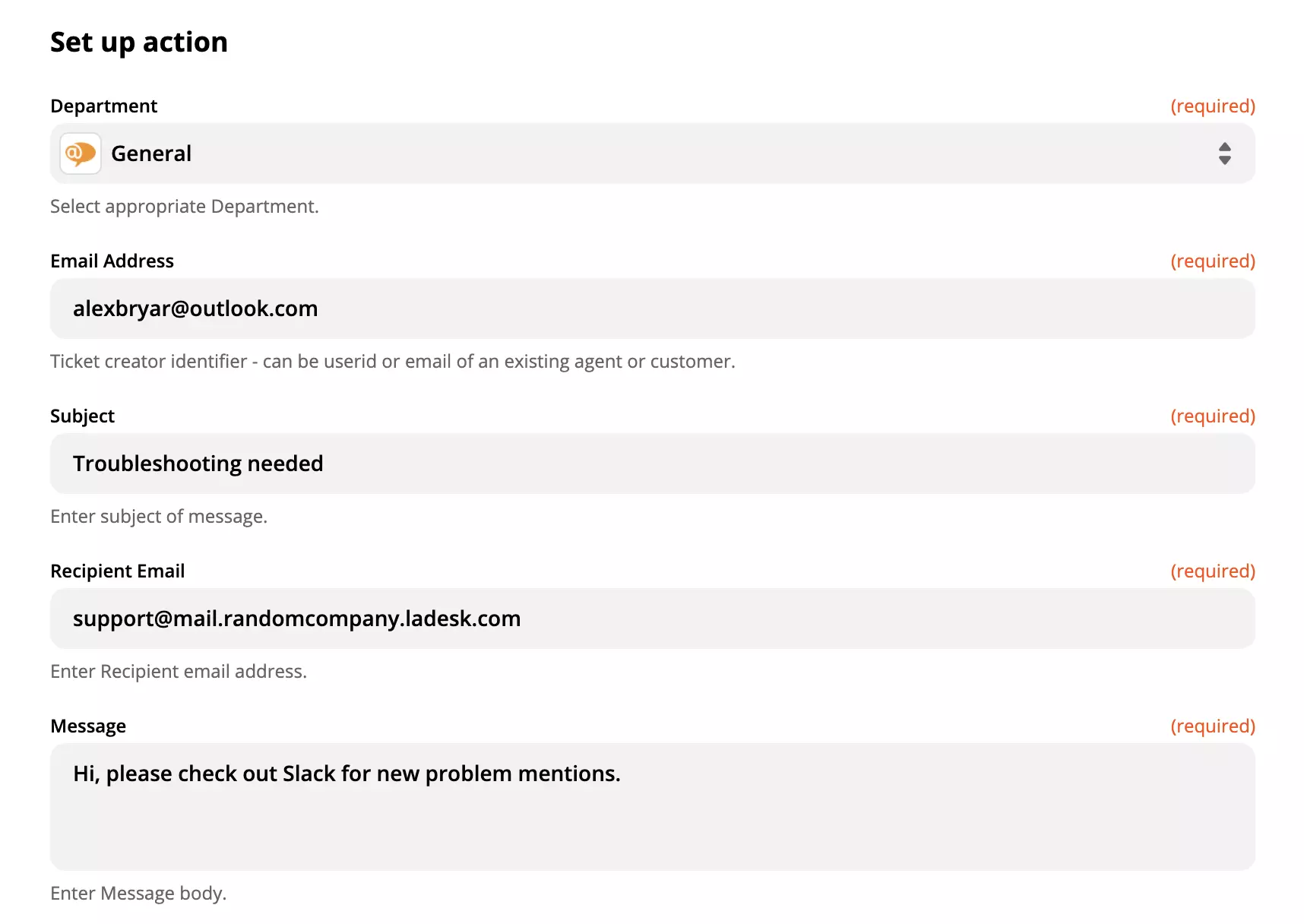 تكوين إجراء LiveAgent مكتمل