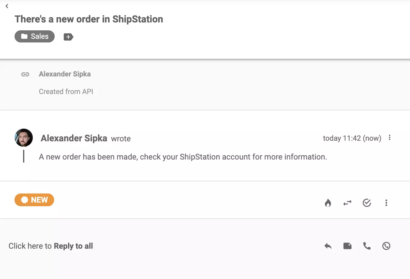 رسالة ShipStation المرسلة بعد تقديم طلب جديد