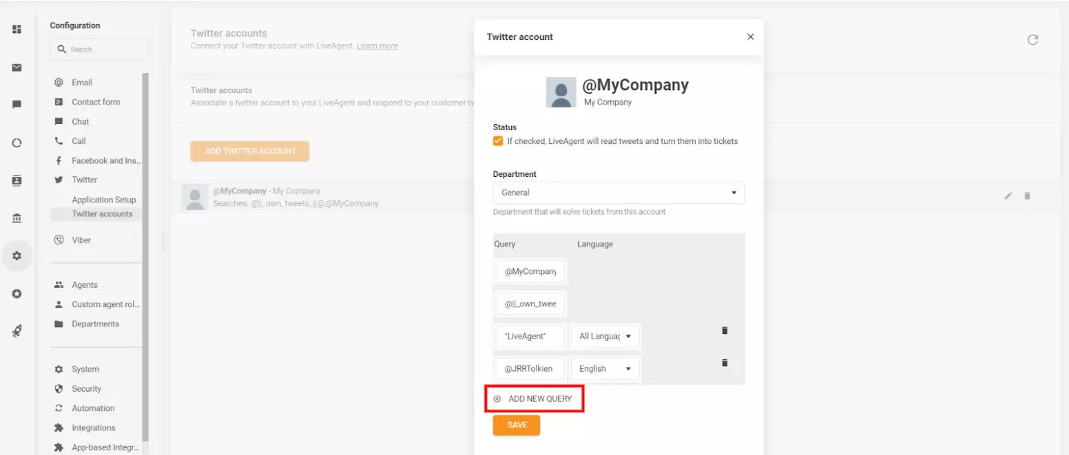 الصورة توضح كيفية تخصيص الاستعلامات وتحديد أي تغريدات (منشورات) تريد تحويلها إلى تذاكر