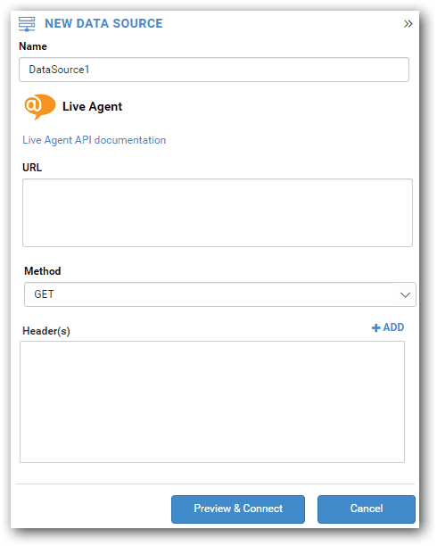 نافذة تكوين مصدر بيانات جديد Bold BI