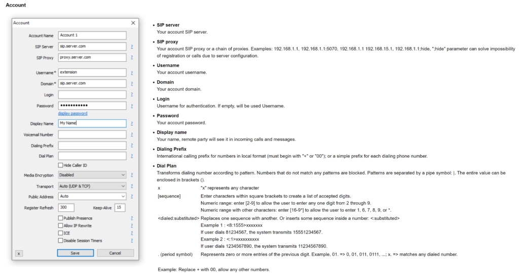 MicroSIP إضافة حساب جديد