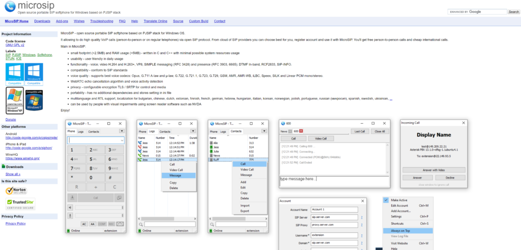 صفحة MicroSIP الرئيسية