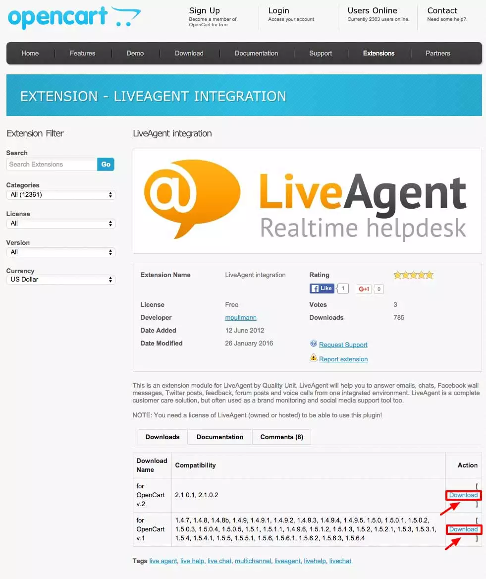 تكامل OpenCart LiveAgent - تنزيل الملحق