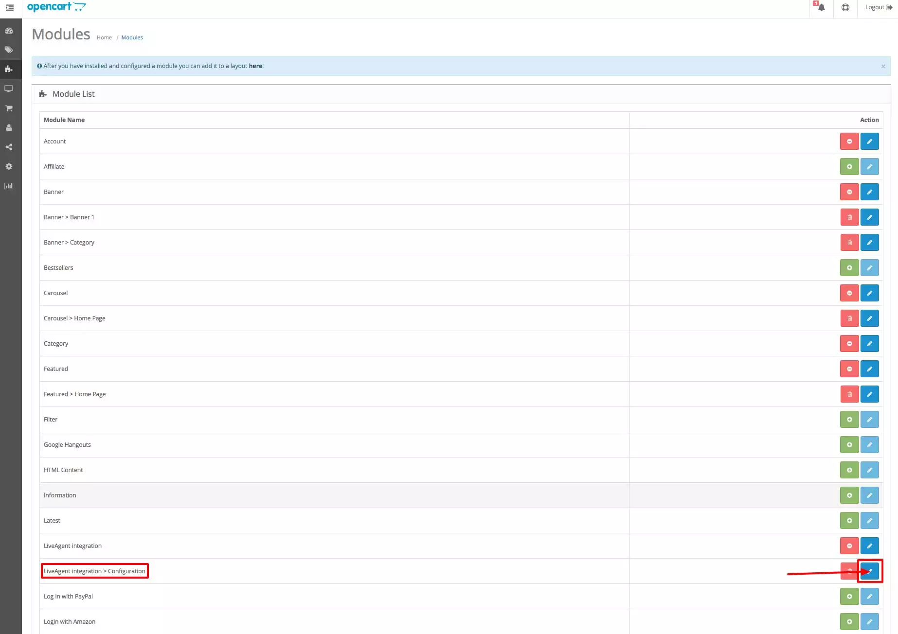 تكامل OpenCart LiveAgent - التكوين