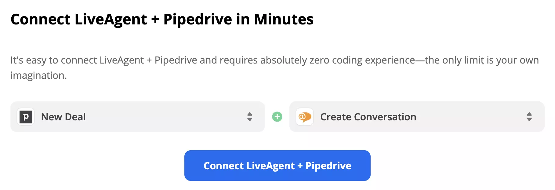 مشغل PipeDrive وإجراء LiveAgent المحدد على Zapier