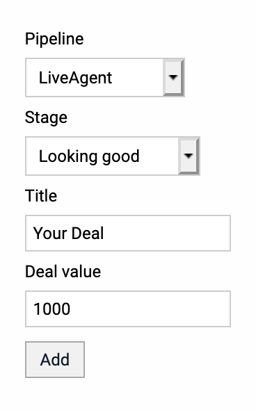 إنشاء صفقة جديدة في تكامل LiveAgent PipeDrive