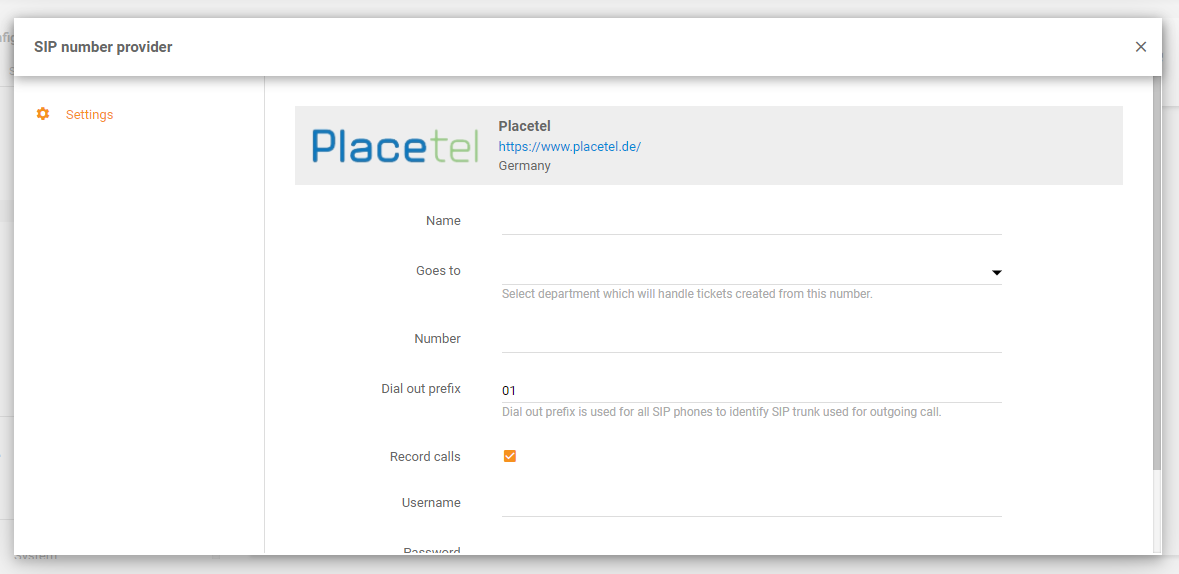 تكامل Placetel في LiveAgent