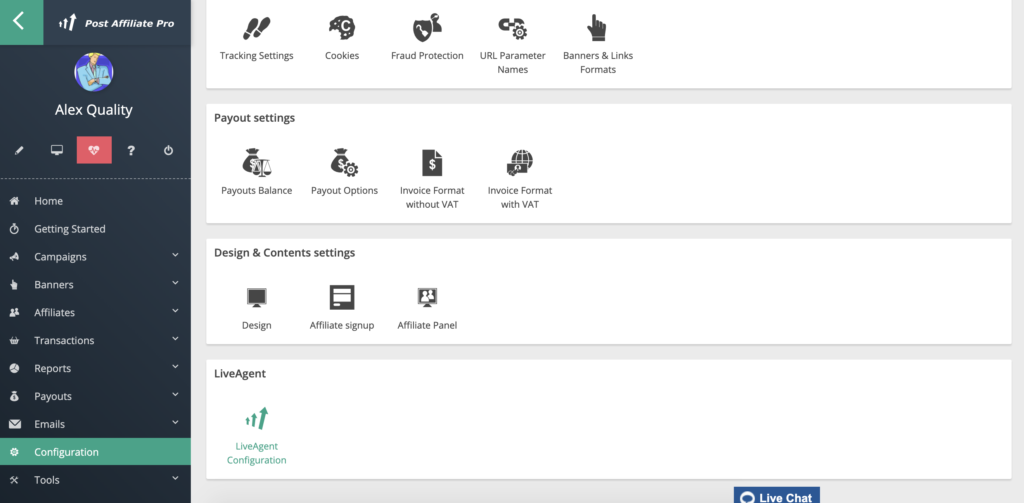 تكوين LiveAgent في Post Affiliate Pro