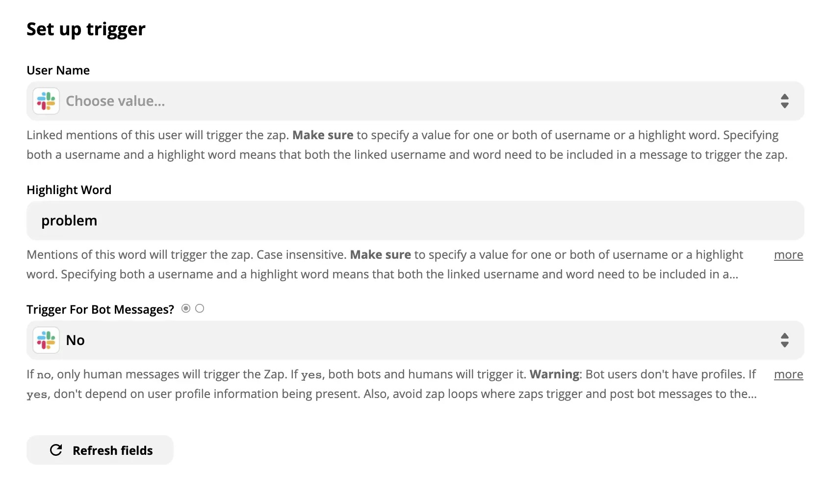 عرض إعداد محفز Slack على Zapier
