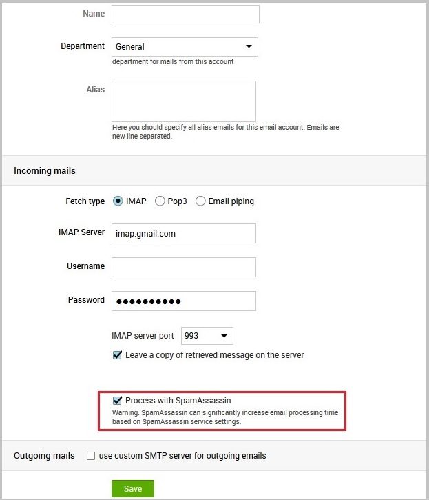خيار المعالجة باستخدام SpamAssassin