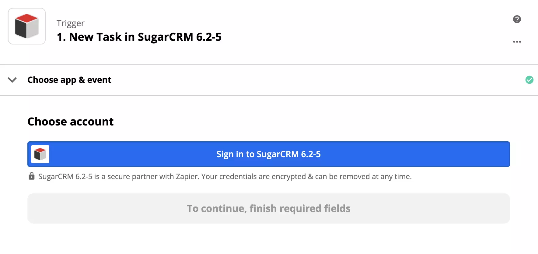 إعداد مشغل SugarCRM في تكامل Zapier