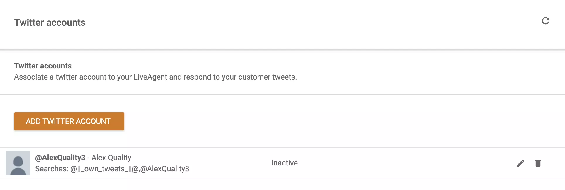 صورة للحسابات المرتبطة بلايف إيجنت وخيار إضافة حساب تويتر (X) آخر إلى القائمة