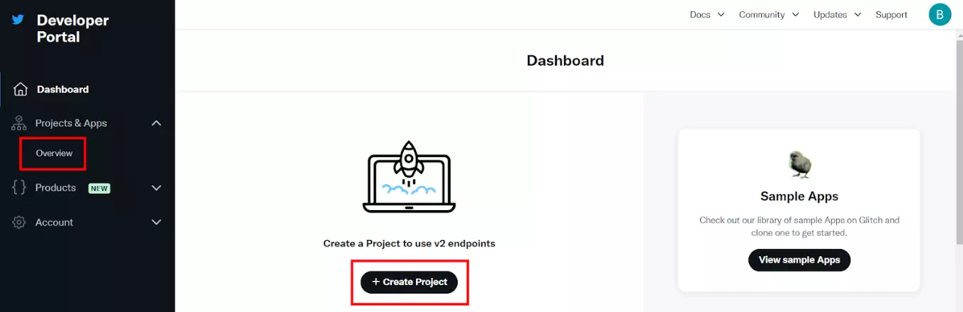 إنشاء مشروع جديد على بوابة مطوري تويتر (X)