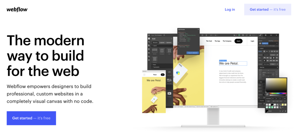 صفحة Webflow الرئيسية مع خيار التجربة في الأعلى الأيمن