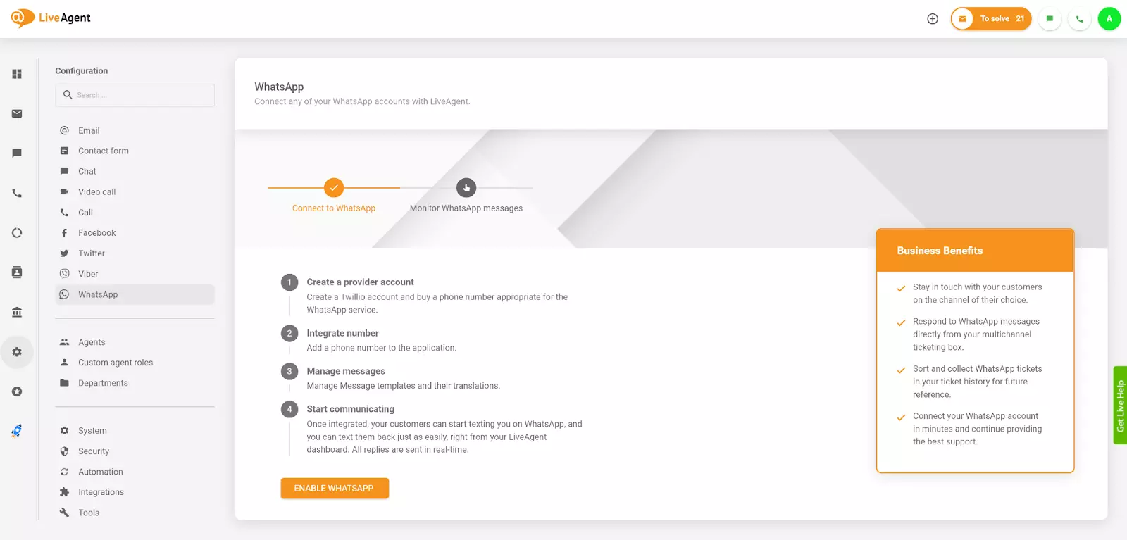 تكامل واتساب مع لايف إيجنت