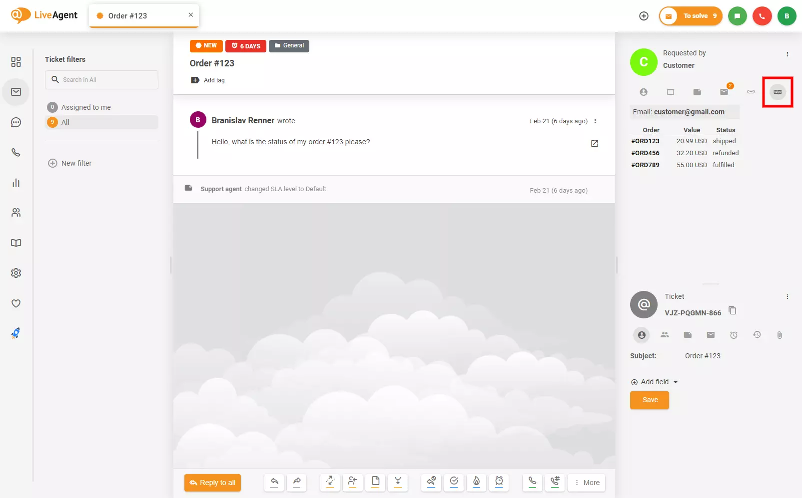 مكان العثور على تكامل Woocommerce في تذكرة LiveAgent