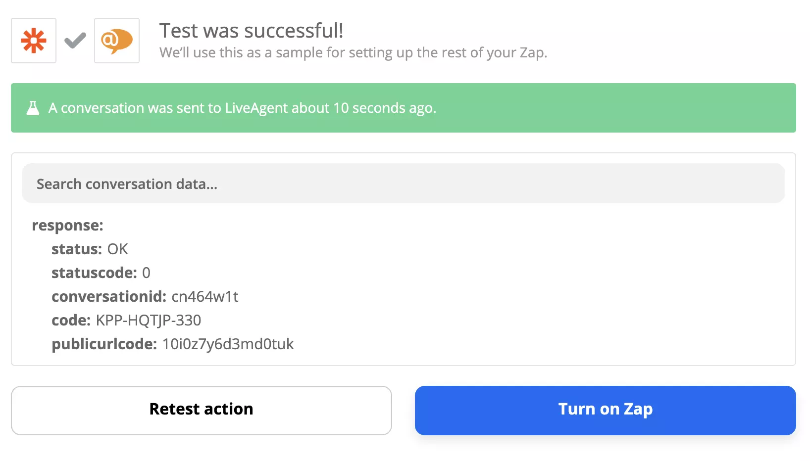 اختبار ناجح لتكامل Xero و LiveAgent على Zapier