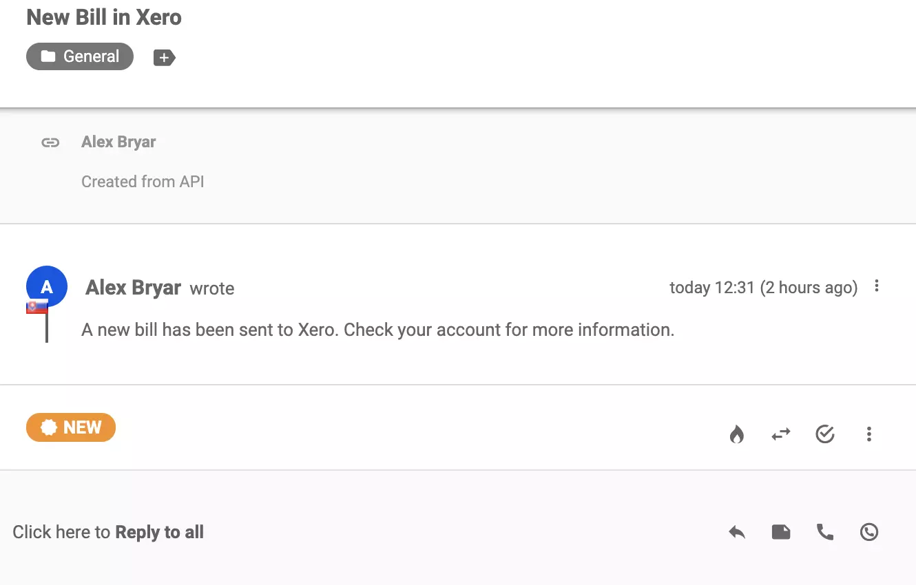 محادثة جديدة تم إرسالها إلى نظام تذاكر LiveAgent بعد التكامل الناجح مع Xero