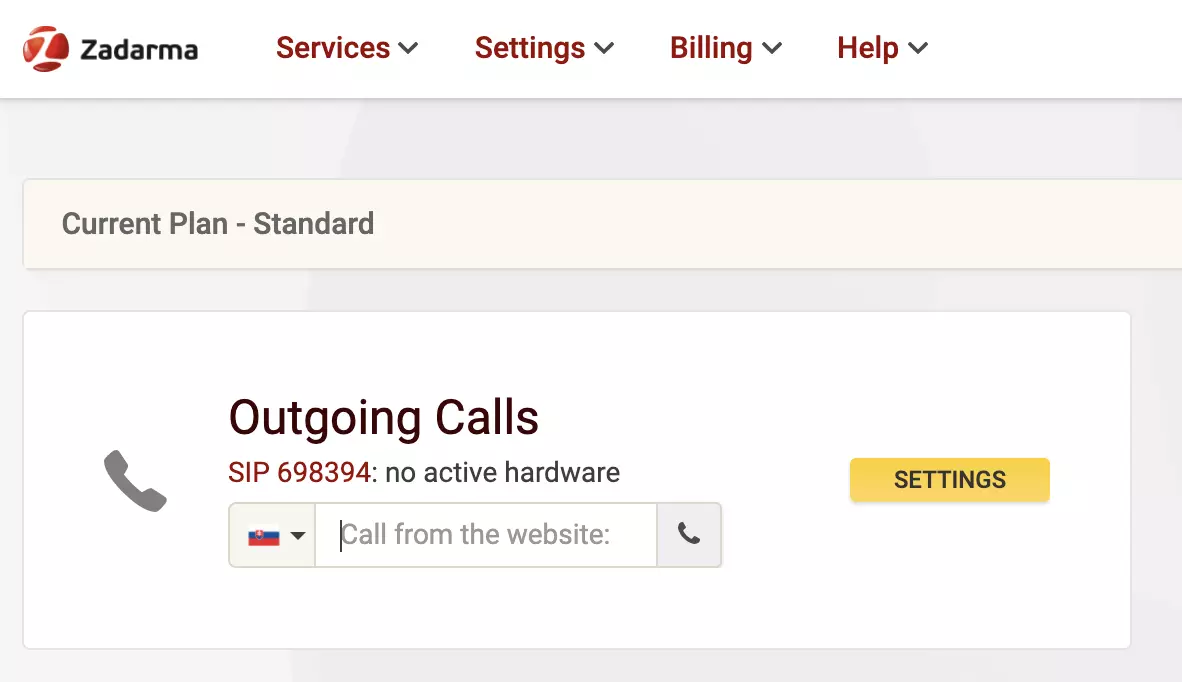 موقع زادارما لمزود VoIP مع خيار الاتصال