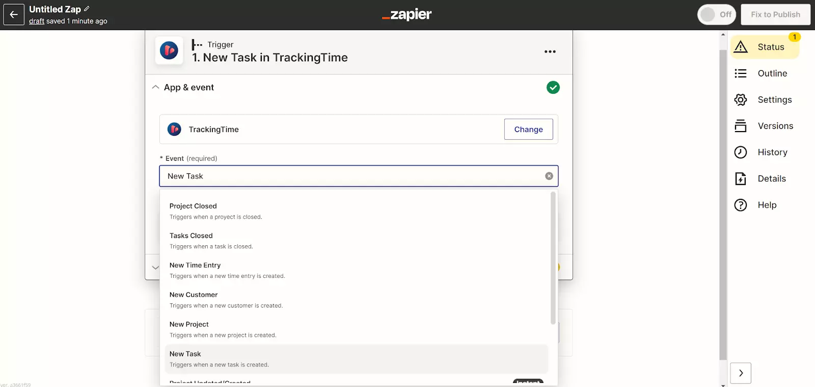 Zapier - مهمة جديدة في TrackingTime