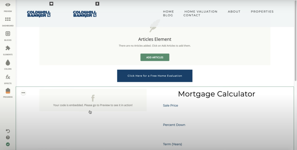 منشئ مواقع Zentap مع خيارات متعددة في اللوحة اليسرى