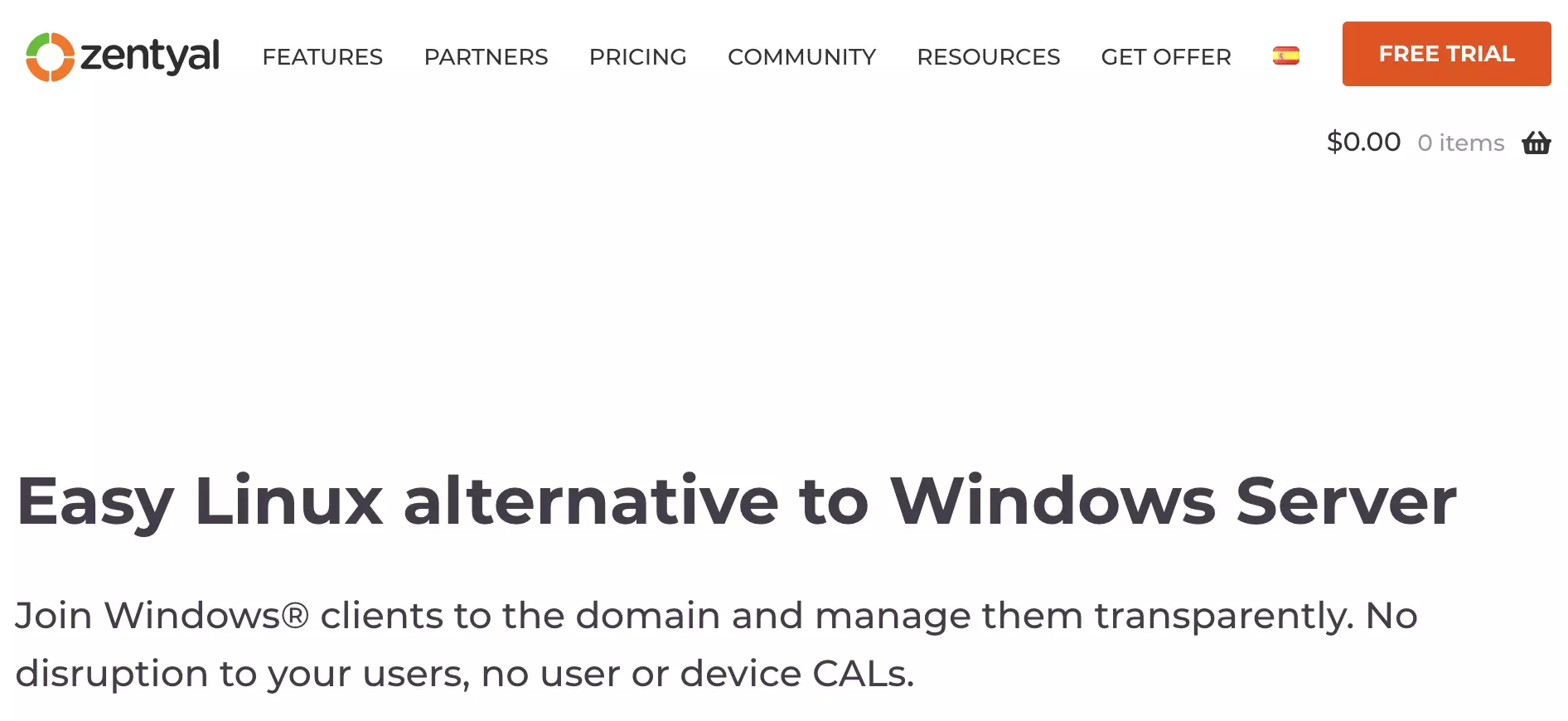 صفحة Zentyal الرئيسية مع الصفحات الفرعية والمعلومات