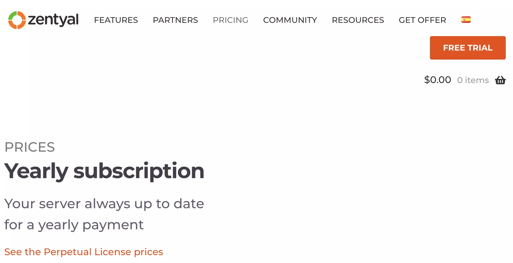 قسم خطط Zentyal المدفوعة على موقع Zentyal الإلكتروني