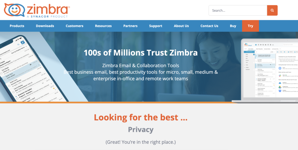 صفحة Zimbra الرئيسية