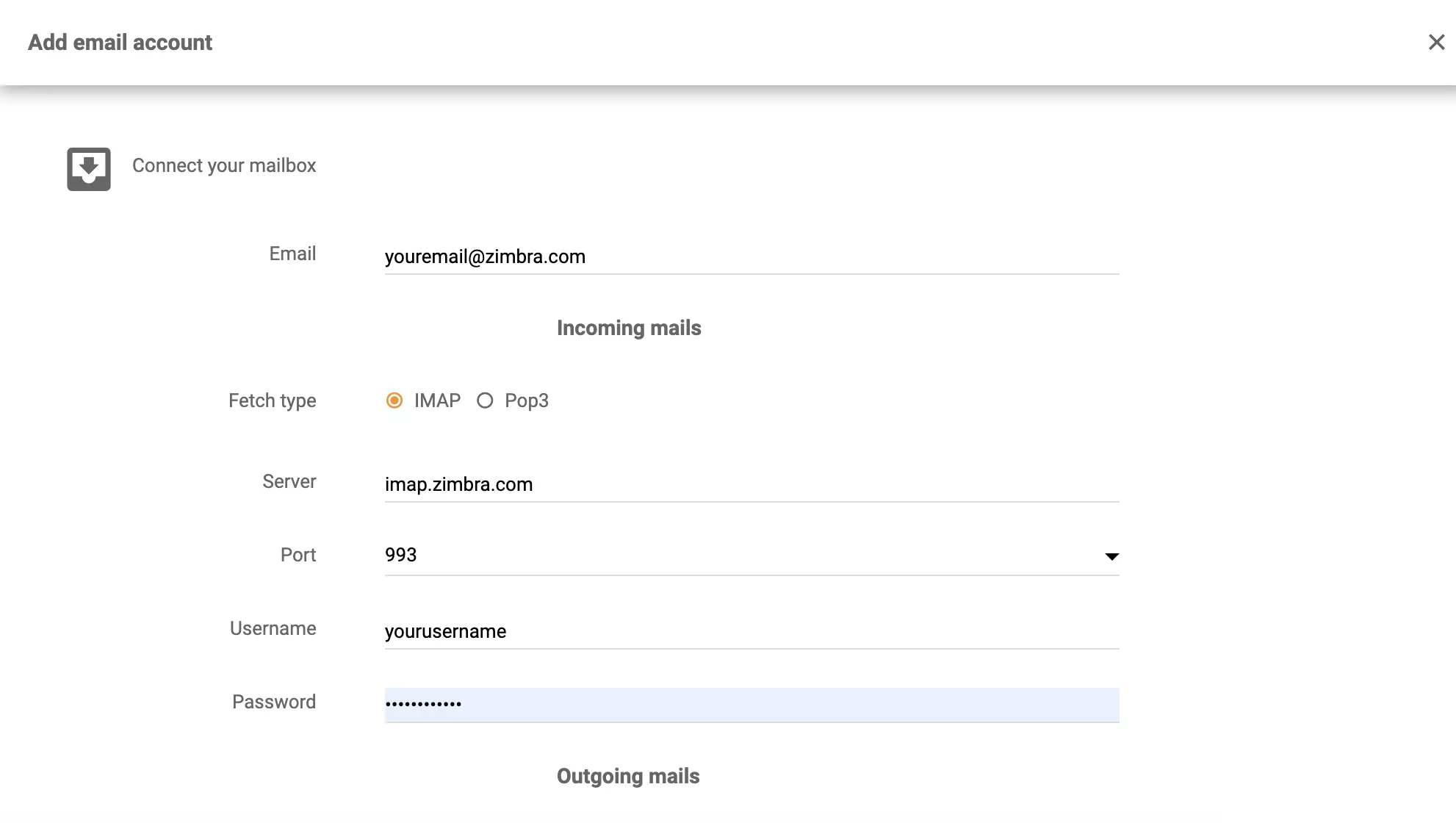 إعداد Zimbra IMAP/POP3