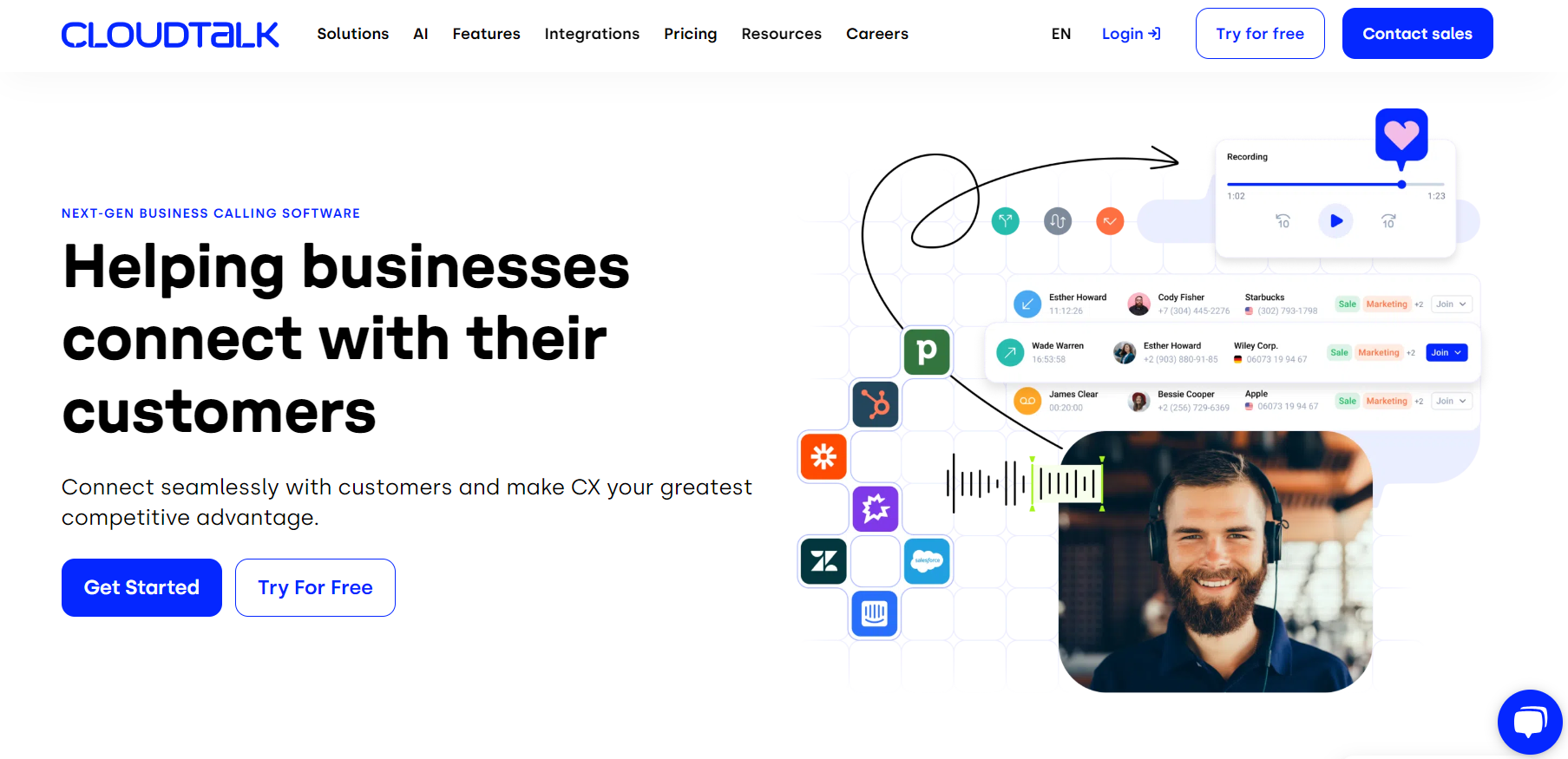 الصفحة الرئيسية من CloudTalk - برنامج الهاتفية