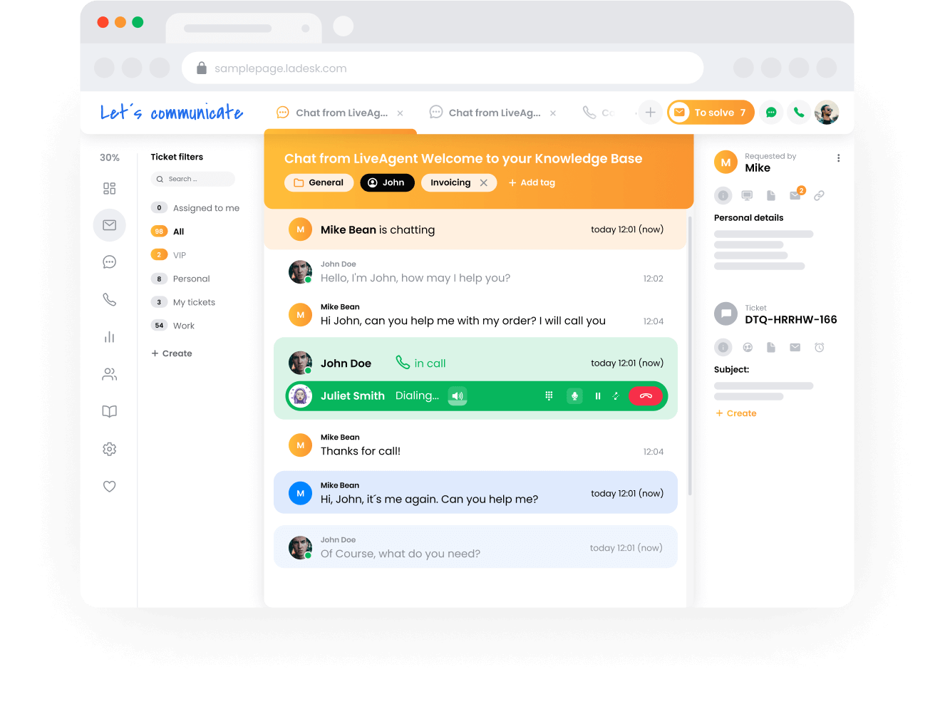 نظام التذاكر من LiveAgent - عرض فريق الدعم