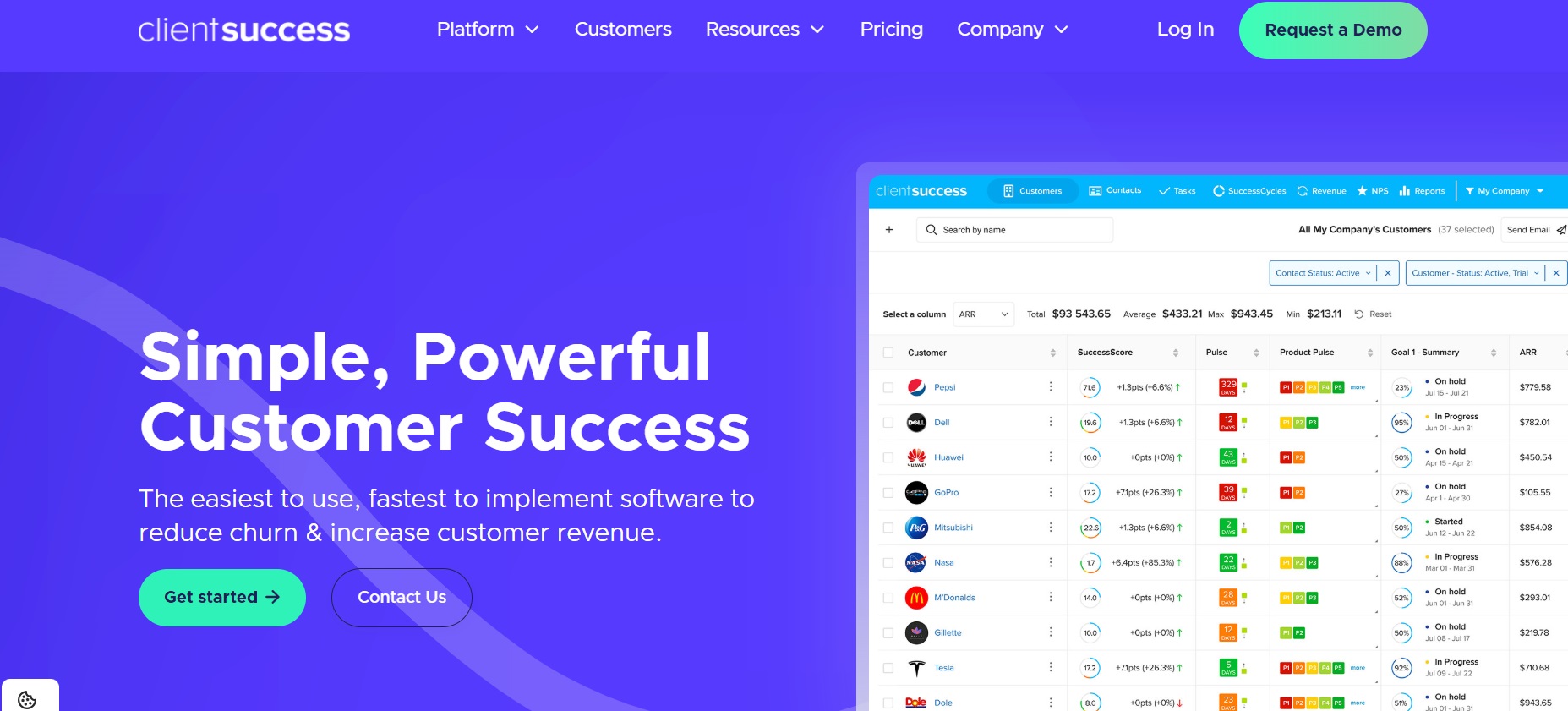 الصفحة الرئيسية لـ ClientSuccess