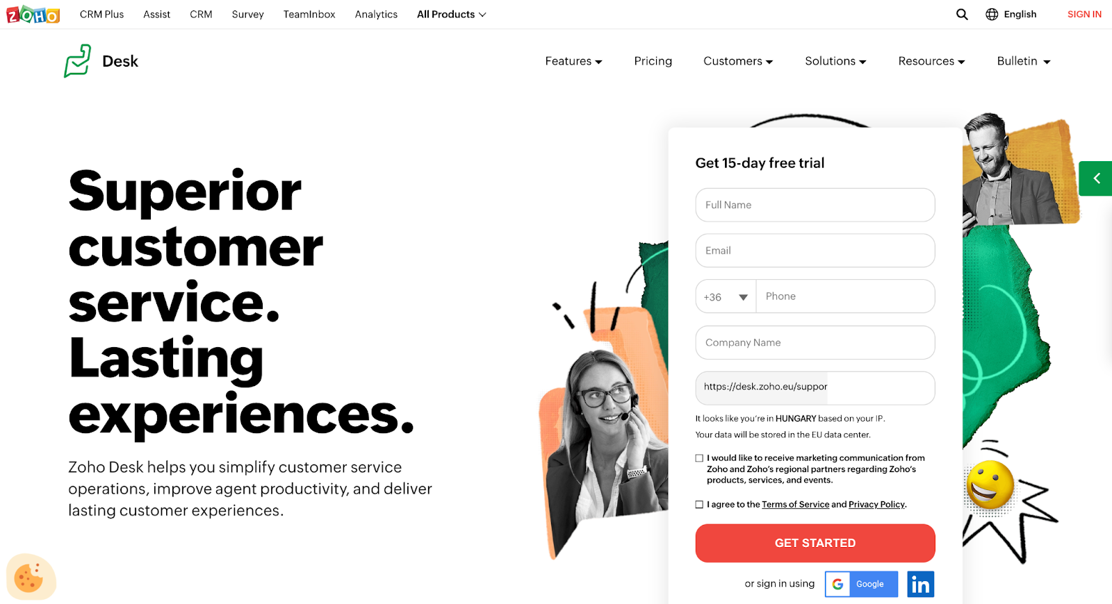 تخطيط الصفحة الرئيسية Zoho Desk يوضح وظائفها