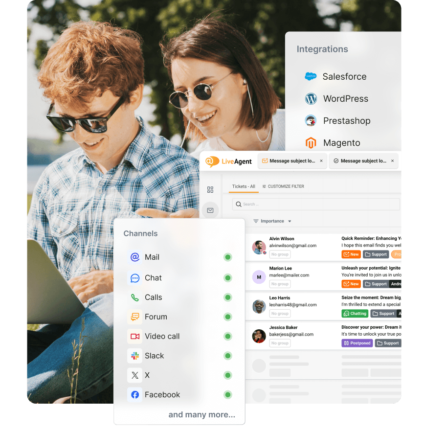 جميع قنوات دعم العملاء موحّدة في LiveAgent