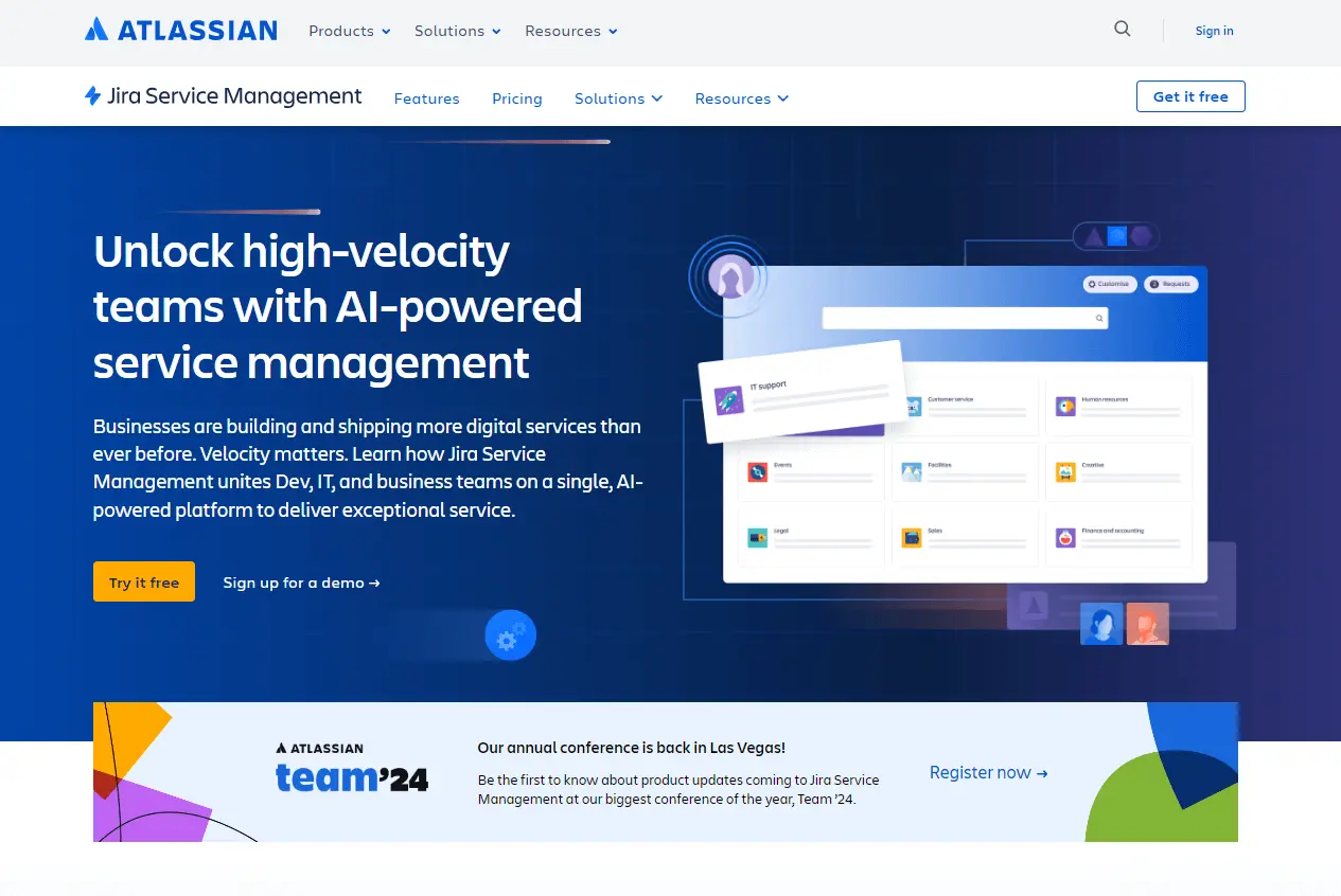 صفحة Jira Service Management الرئيسية، بديل Help Scout لبرنامج مساعدة