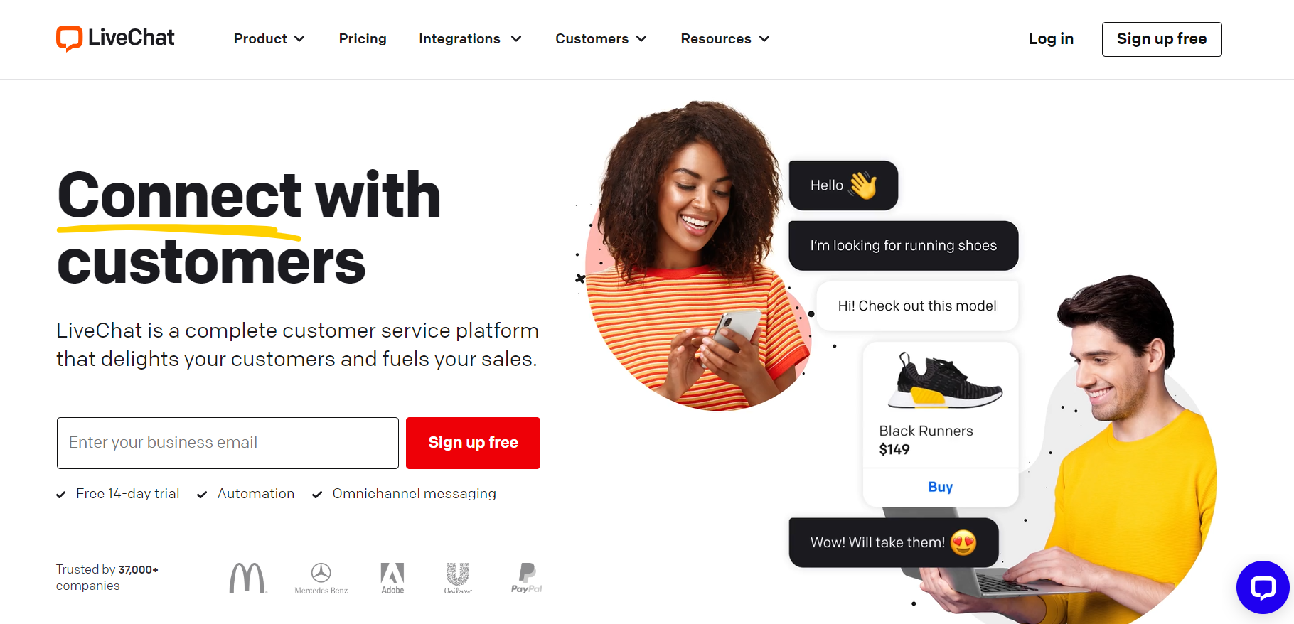 الصفحة الرئيسية لـ LiveChat - برنامج دردشة مباشرة لدعم التجارة الإلكترونية