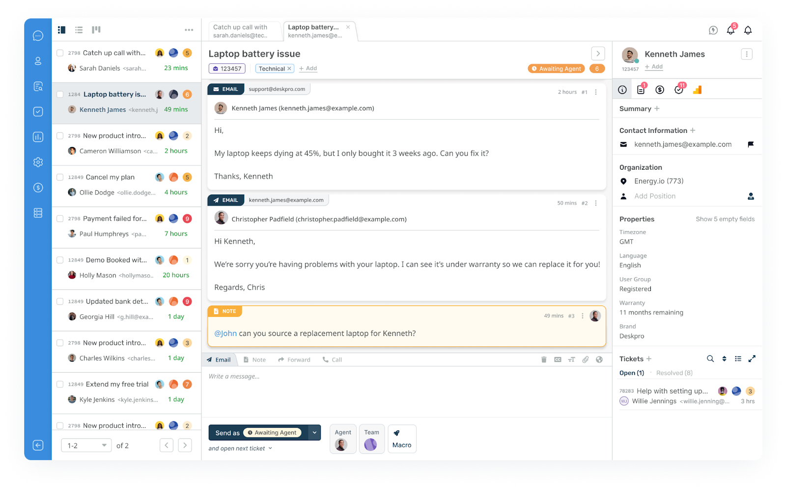 لقطة شاشة لواجهة Deskpro