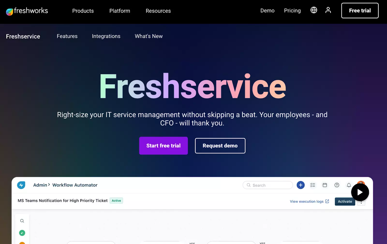 صفحة Freshservice الرئيسية
