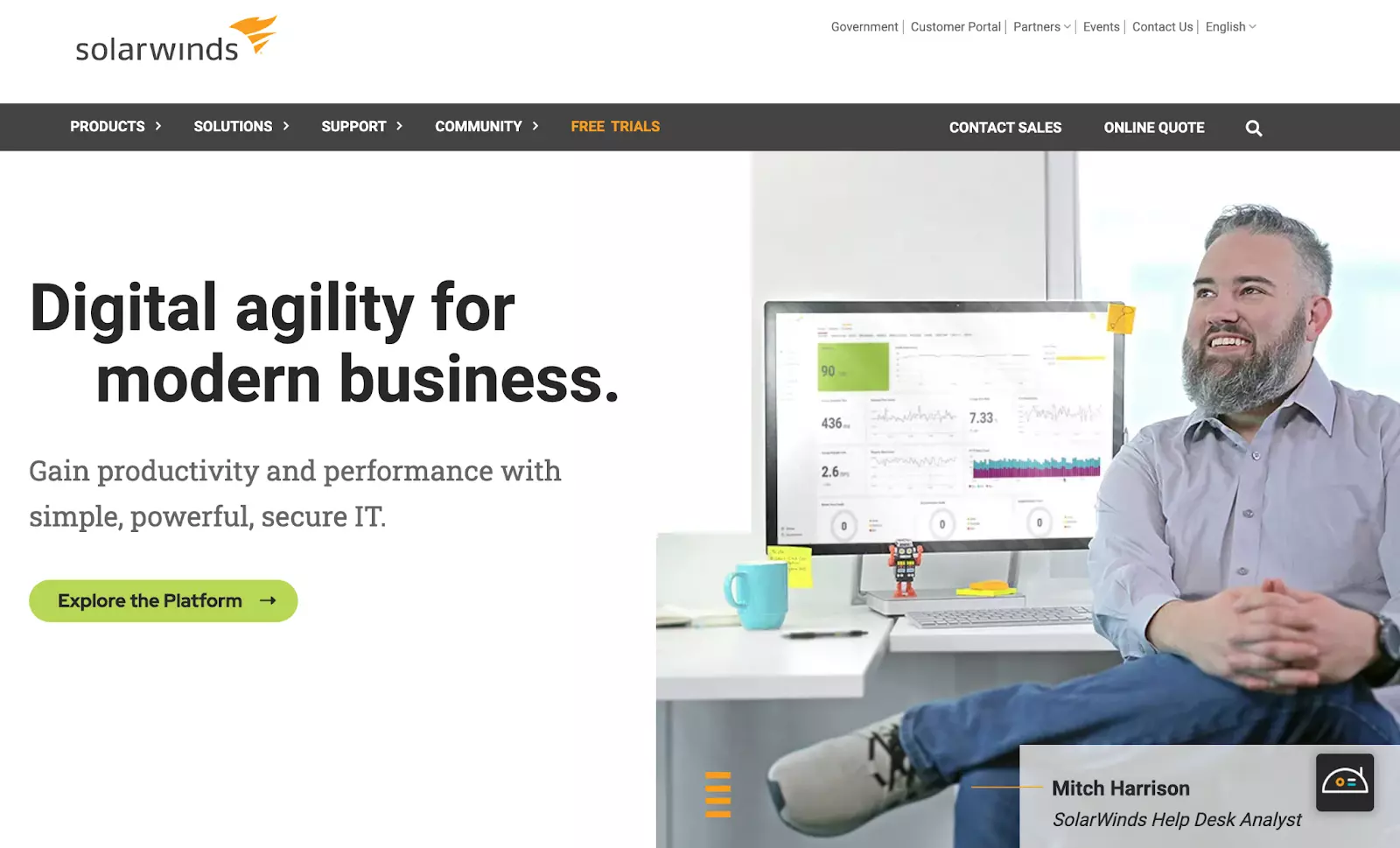 صفحة SolarWinds الرئيسية