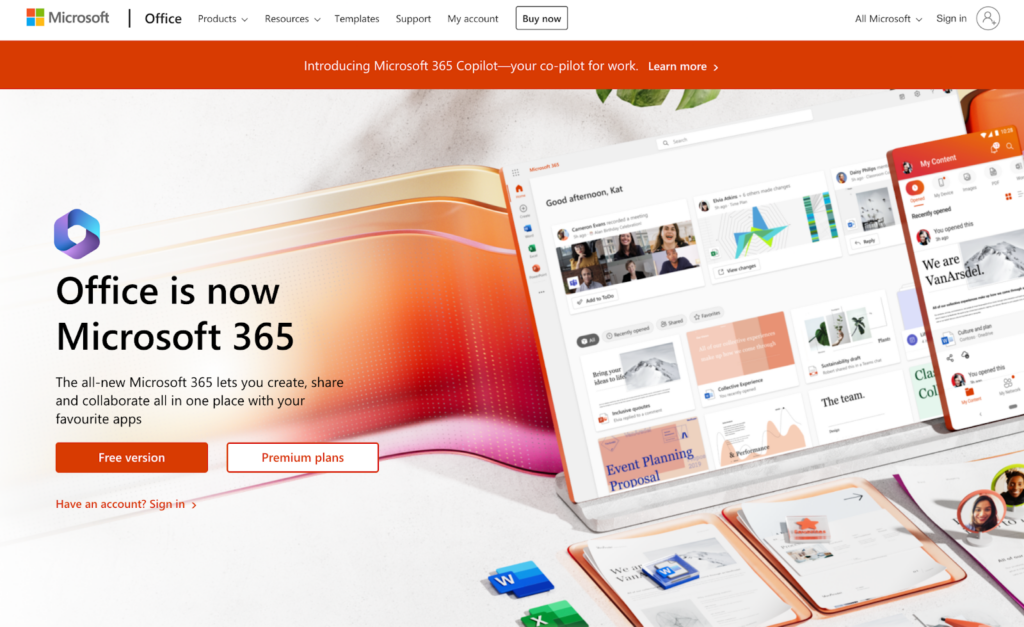 صفحة Microsoft 365 الرئيسية، برنامج إدارة بريد إلكتروني للشركات
