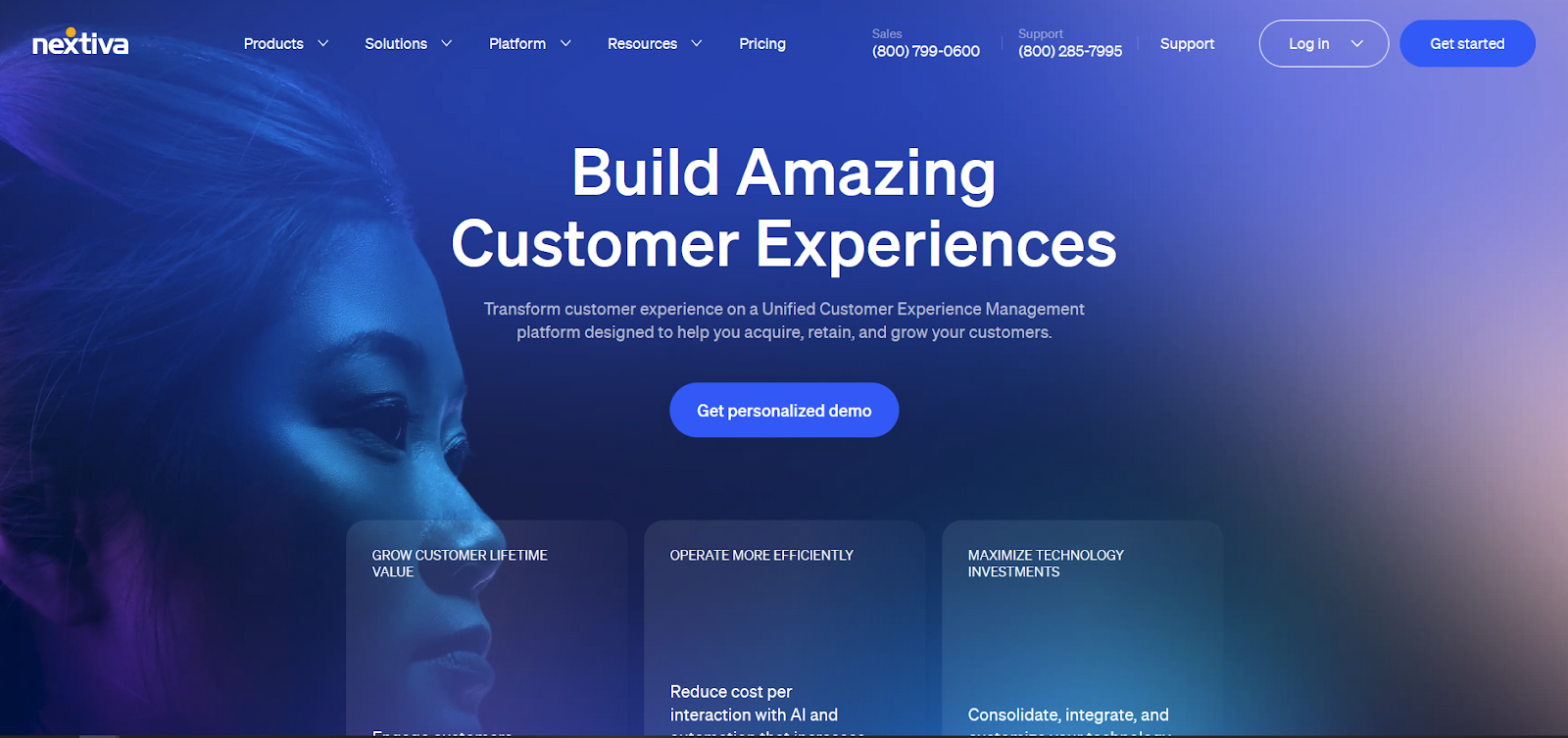 صفحة برامج مركز اتصالات Nextiva الرئيسية