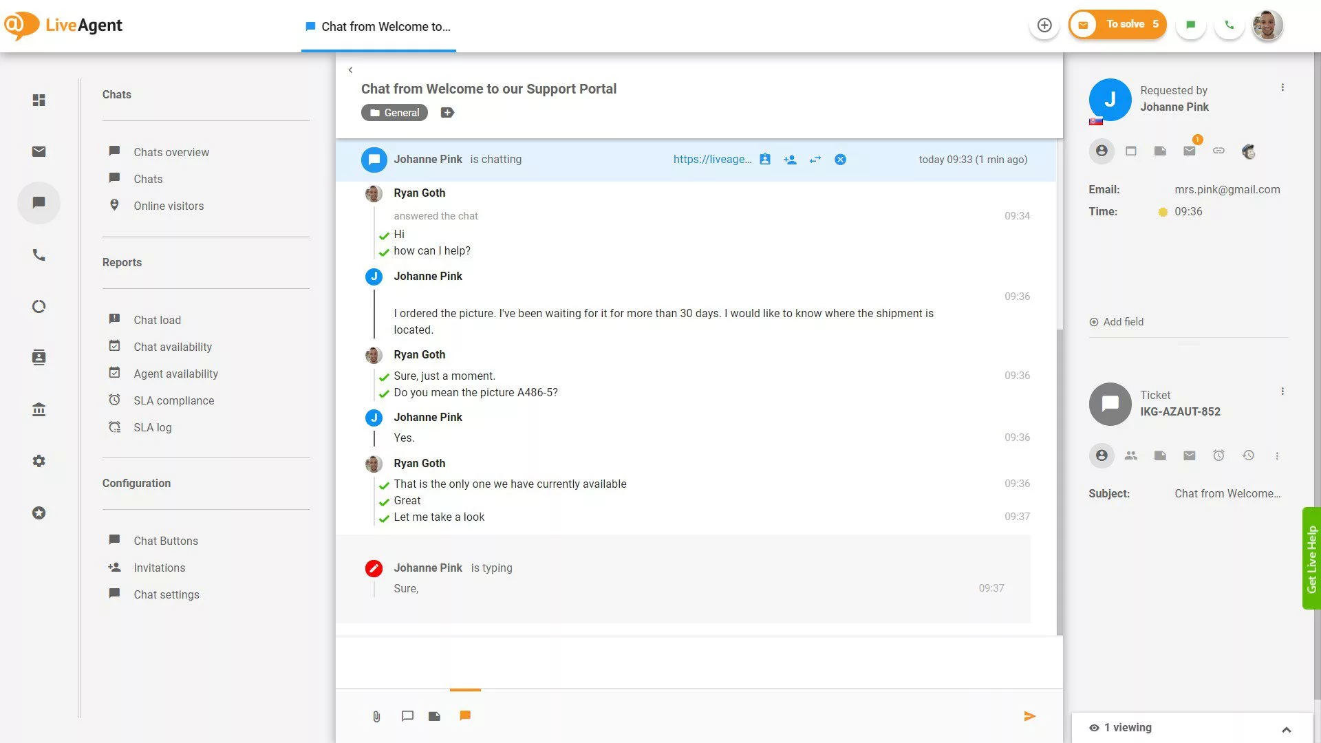 عرض الدردشة المباشرة في الوقت الفعلي