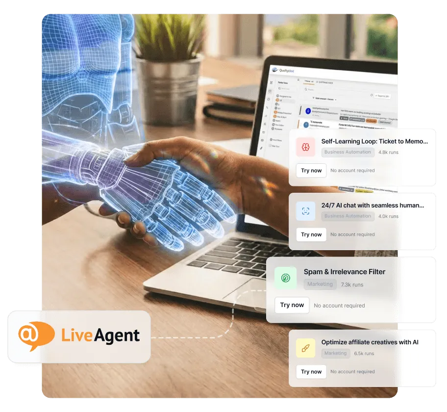 رقّي اشتراك LiveAgent التجريبي واحصل على خصم 33% مع وكلاء AI