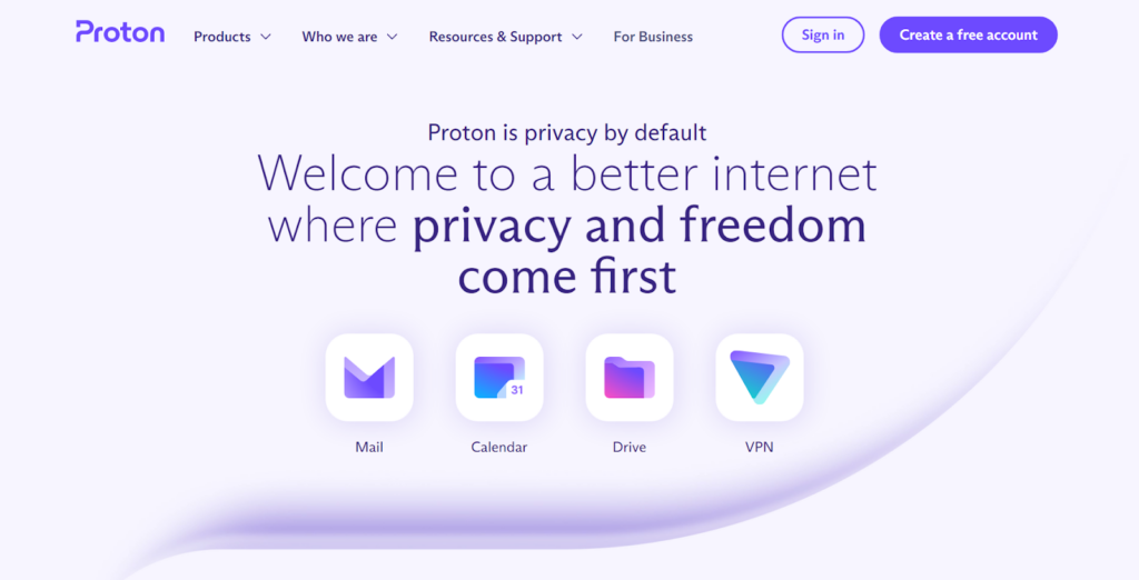 صفحة Proton Mail الرئيسية