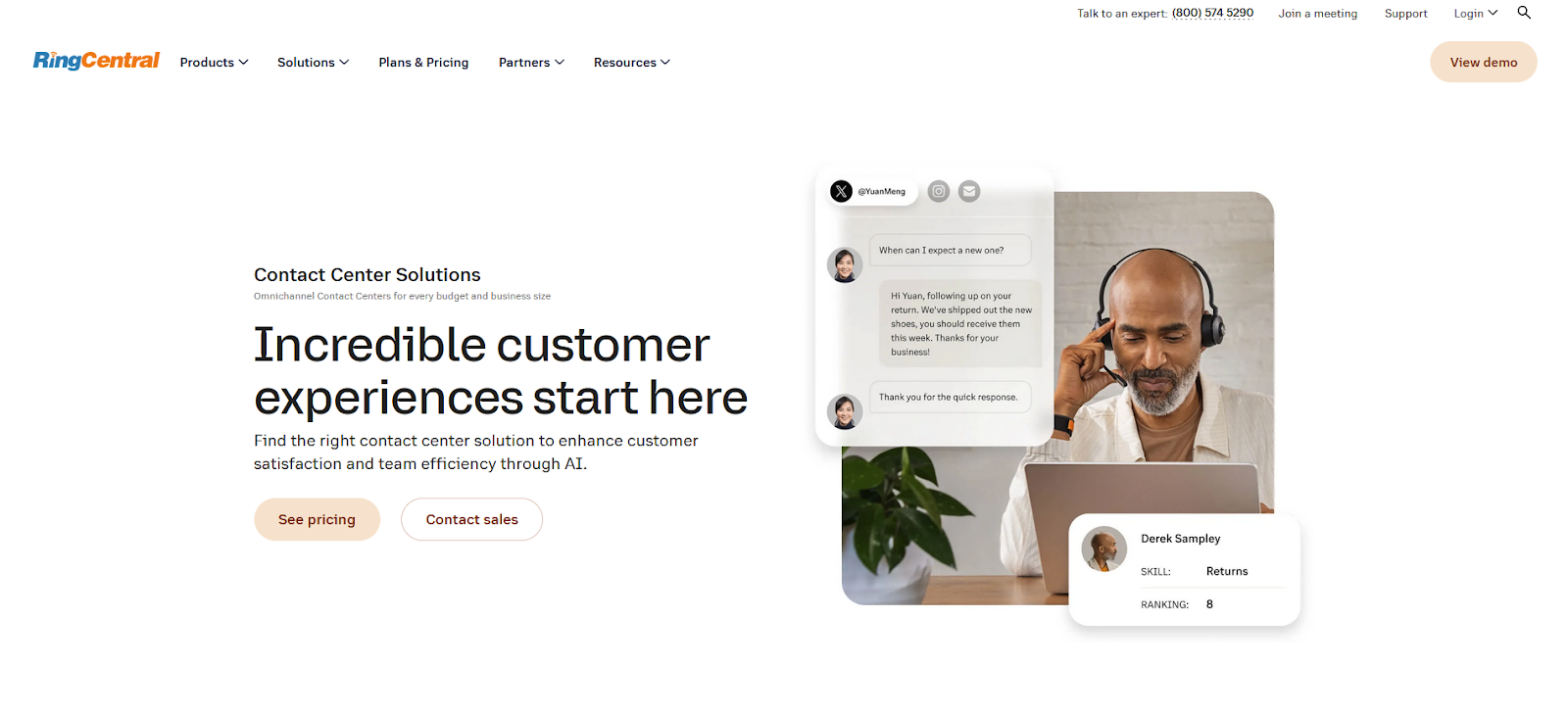 صفحة برامج RingCentral Contact Center الرئيسية