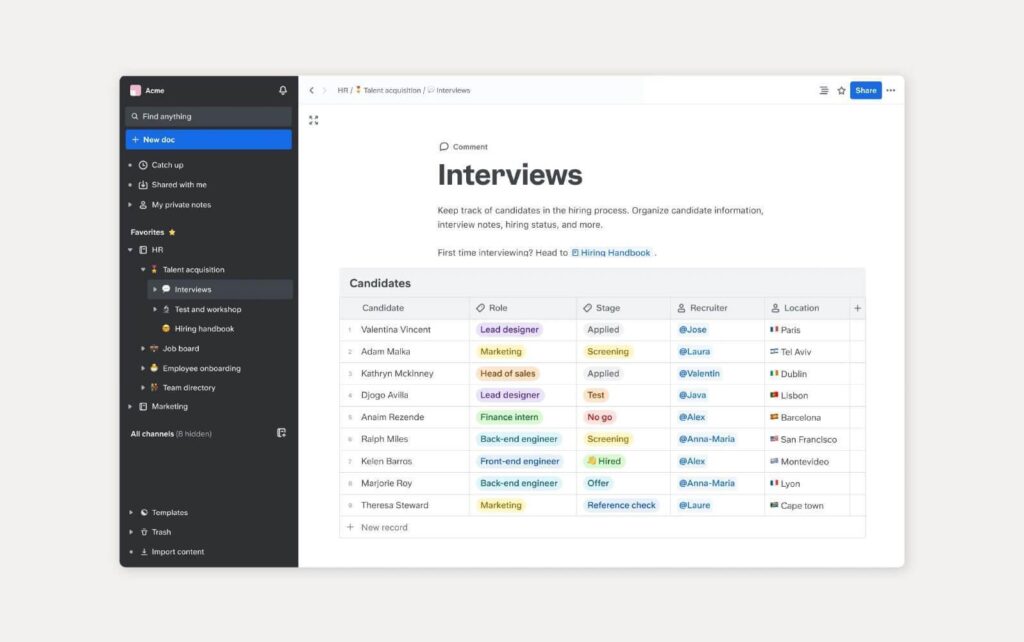 مثال على قاعدة معرفية باستخدام Slite