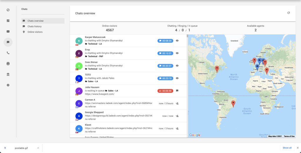 ميزة مراقبة زوار موقع LiveAgent