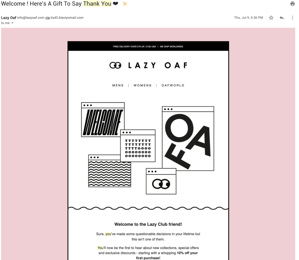 قالب رسالة تقدير العملاء من Lazy Oaf