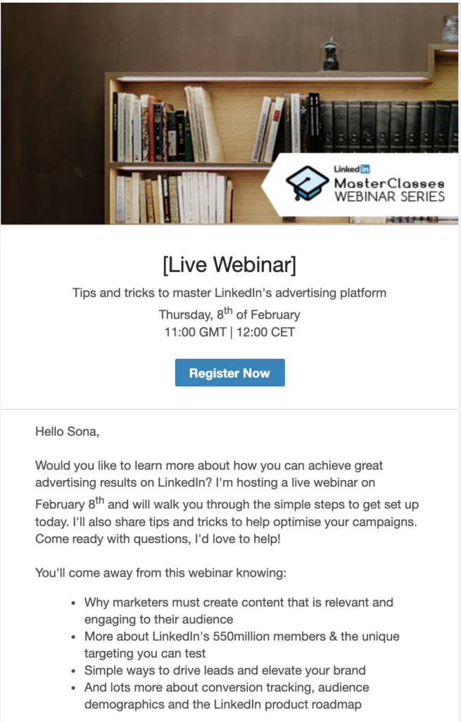 قالب بريد إلكتروني لمعاينة ندوة LinkedIn
